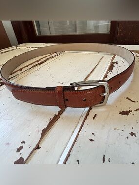 Jos. A. Bank Tan/Brown Leather Belt with Silver Buckle